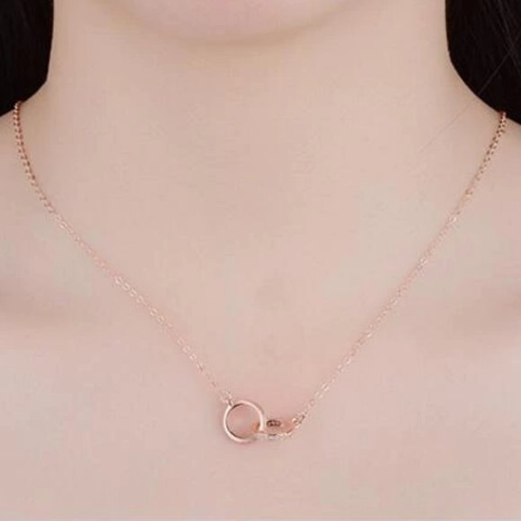 *NEW Rose Gold/925 Silver Diamond Circle Necklace - Picture 5 of 7
